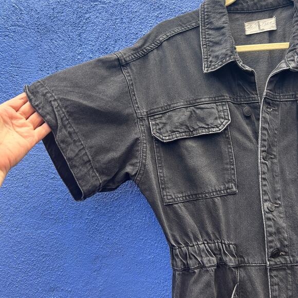 we the free black denim short sleeve jumpsuit - Picture 3 of 5